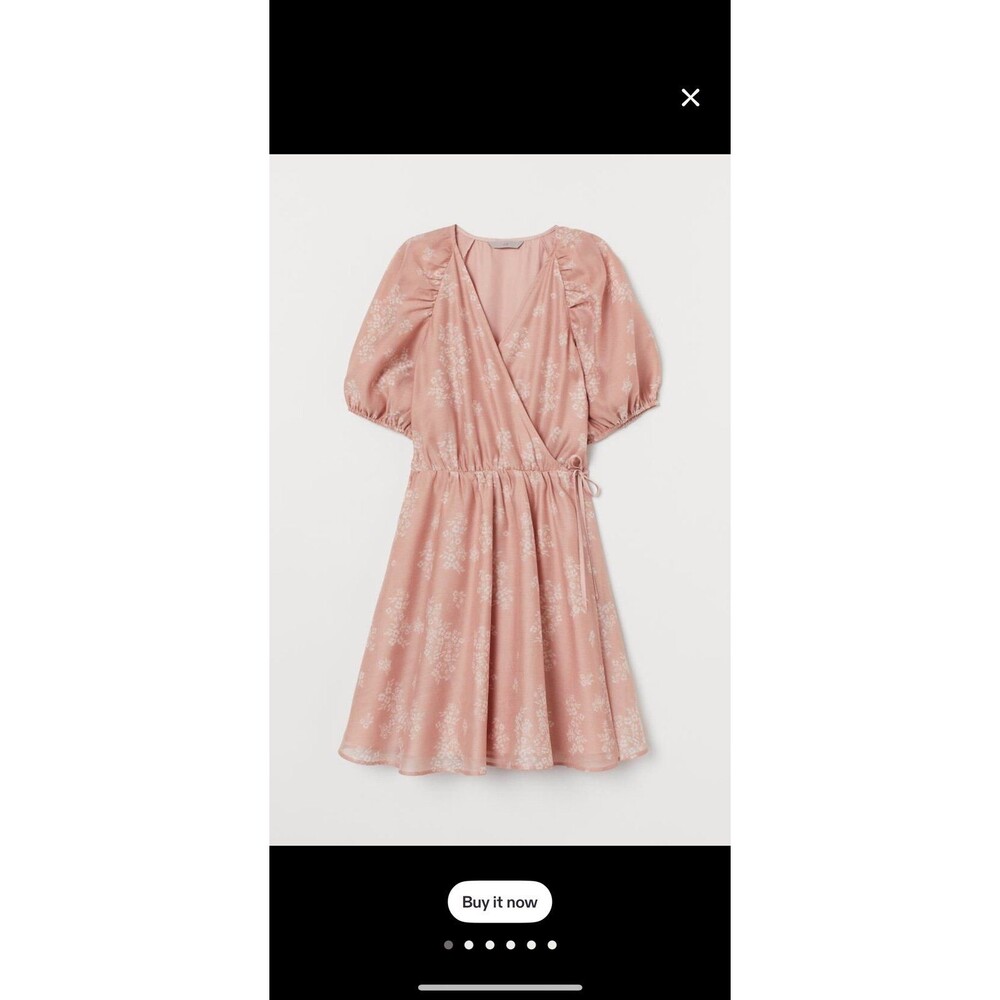 H&M pink floral wrap dress puff sleeve